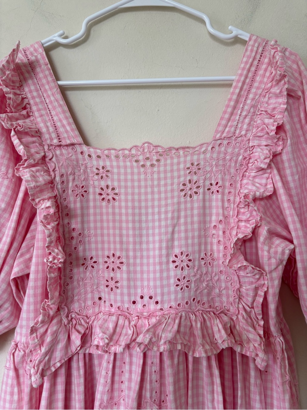 Damson Madder Rhea Puff-Sleeve Midi Dress Pink Gingham Sz US 10 - Picture 7 of 16